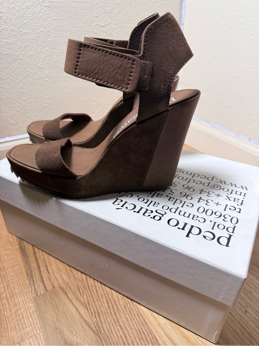 Never worn before - Women's Brown Suede-Look Wedge Sandals with Ankle Strap